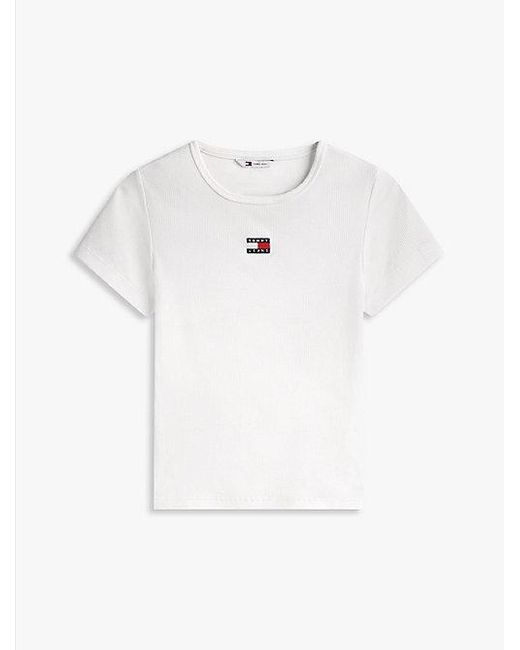 Camiseta Acanalada Con Parche De Corte Slim Tommy Hilfiger de color White