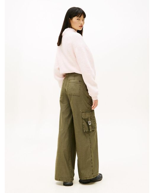 Tommy Hilfiger Natural Wide Leg Twill Cargo Trousers