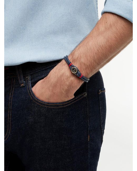 Tommy Hilfiger Blue Plated Nautical Charm Leather Bracelet for men
