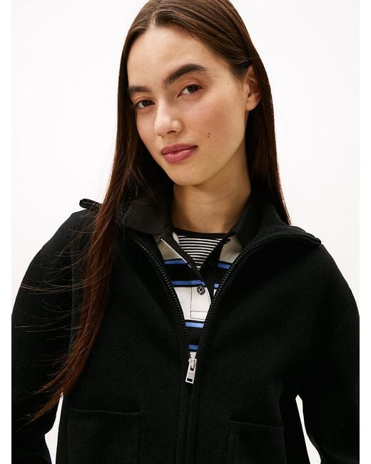 Tommy Hilfiger Black Womens Medium Weight Full Zip Cardigan With Silver Script Logo