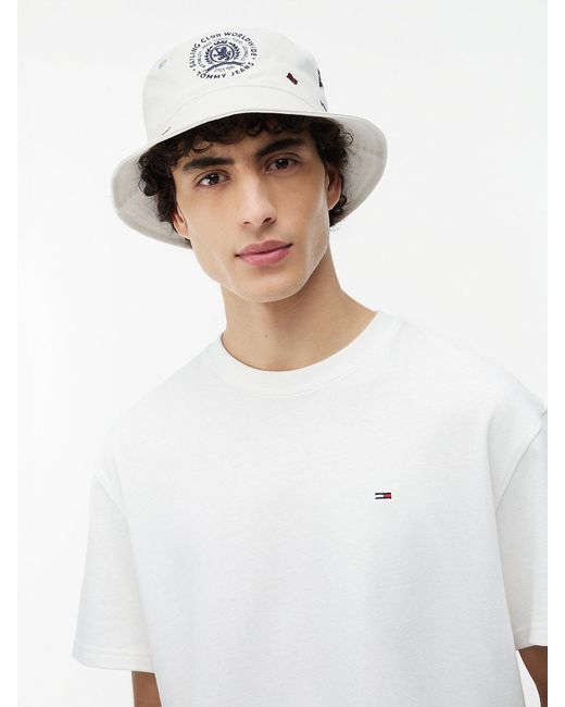 Tommy Hilfiger White Multi Flag Embroidery Bucket Hat for men