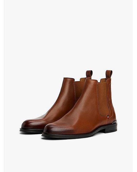 Tommy Hilfiger Leren Chelsea Boot in het Brown voor heren