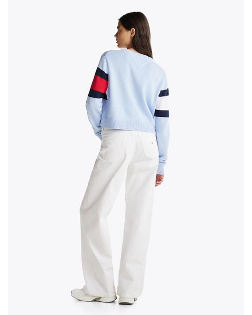 Pullover Relaxed Fit Con Bandiera Color Block di Tommy Hilfiger in White