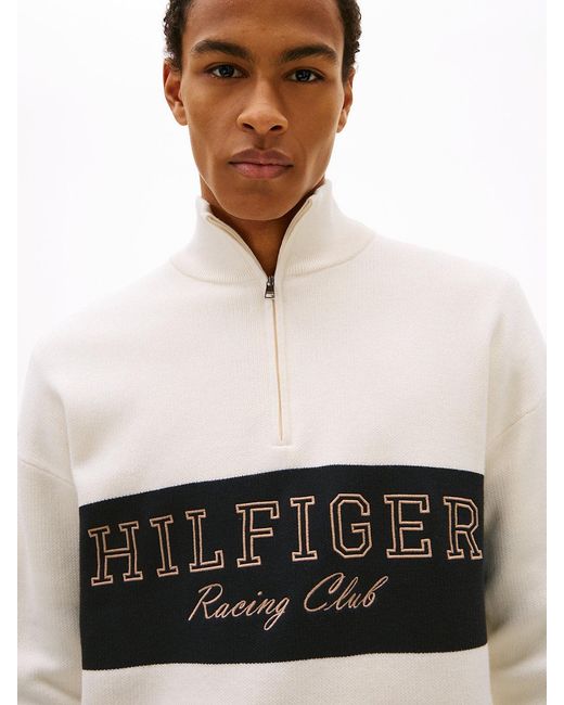 Tommy Hilfiger White Relaxed Quarter-Zip Mock Neck Jumper for men