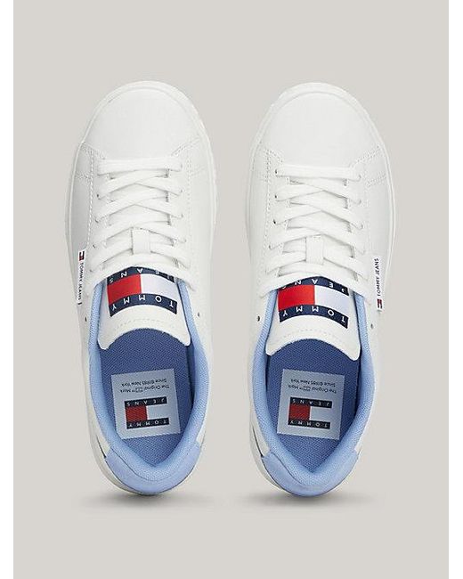Tommy Hilfiger White Essential Leder-Sneaker mit Logo und Cupsole