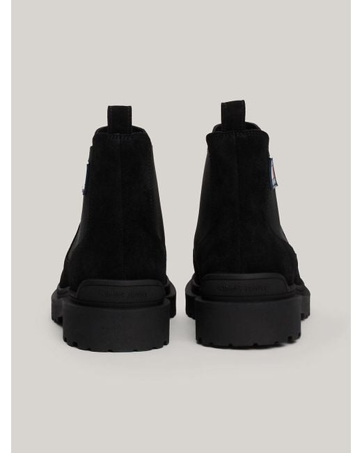 Tommy Hilfiger Black Rubberised Logo Suede Cleat Chelsea Boots for men