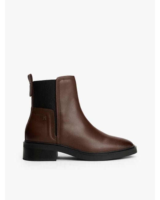 Tommy Hilfiger Brown Leather Square Toe Chelsea Boots