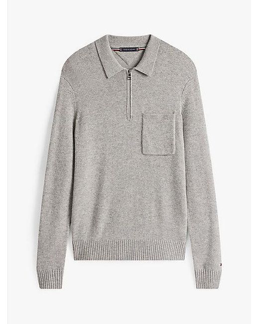 Tommy Hilfiger Puur Lamswollen Polotrui Met Rits in het Gray voor heren