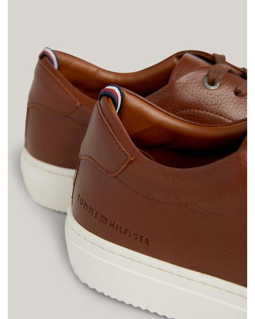 Tommy Hilfiger Brown Premium Pebble Grain Leather Cupsole Trainers for men