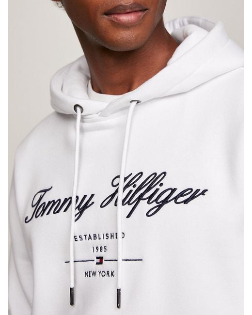 Sweat à capuche Exclusive à logo cursive Tommy Hilfiger pour homme en coloris White