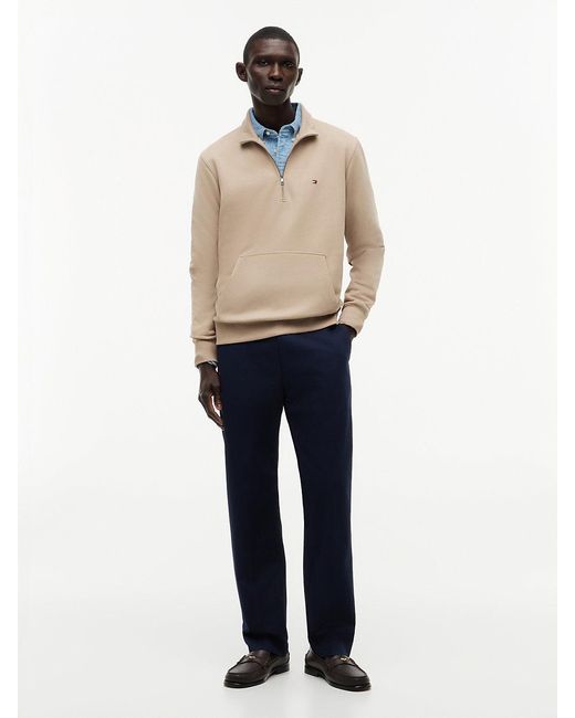 Tommy Hilfiger Natural Flag Embroidery Terry Quarter-Zip Sweatshirt for men