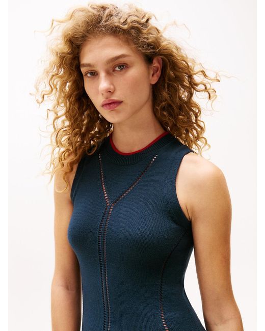 Robe Longue Motif Pointelle The Sofia Capsule Tommy Hilfiger en coloris Blue