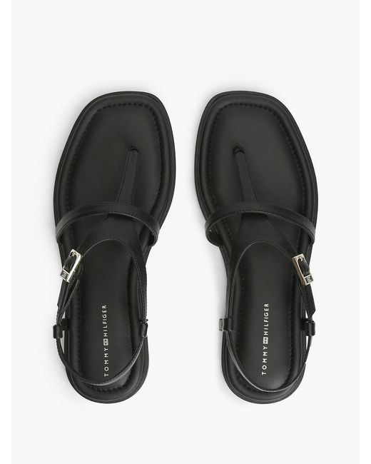 Tommy Hilfiger Black Leather Strap Toe Post Sandals