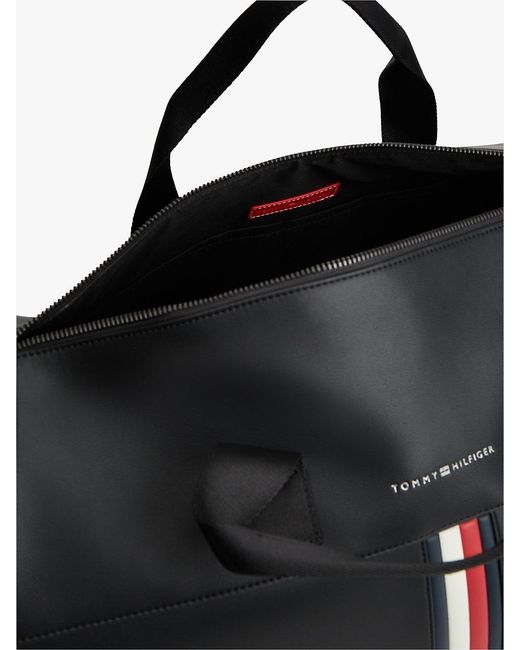 Tommy Hilfiger Black Metallic Logo Signature Tape Duffel Bag for men
