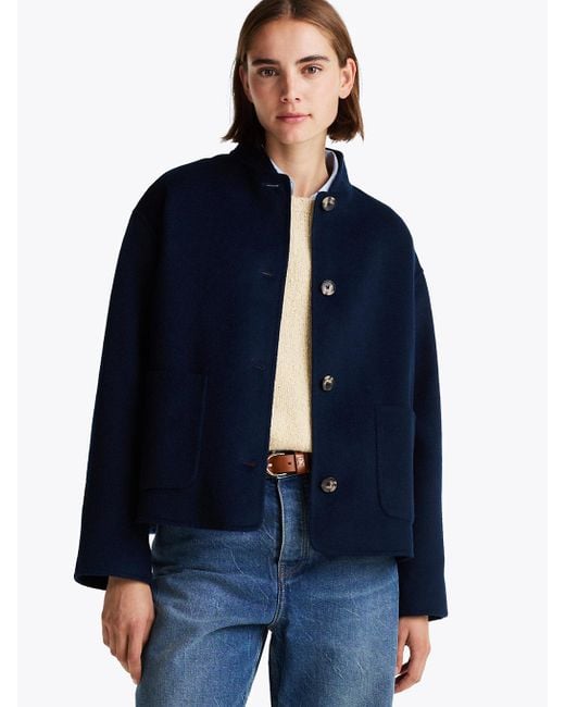 Tommy Hilfiger Blue Wool Blend Baseball Collar Jacket