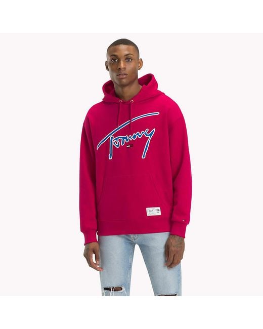 Tommy Hilfiger Red Signature Cotton Hoodie for men