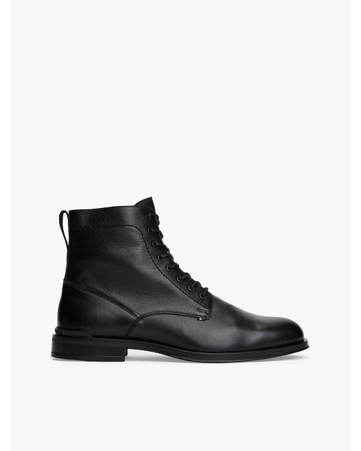 Tommy Hilfiger Black Leather Zip-Up Ankle Boots for men