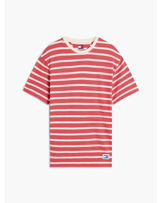 Tommy Hilfiger White Logo Label Stripe Relaxed Jersey T-Shirt for men
