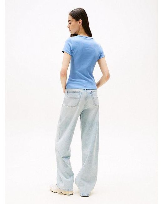 Camiseta Acanalada Con Parche De Corte Slim Tommy Hilfiger de color Blue