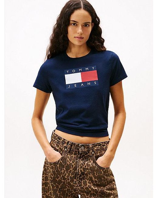 Camiseta De Punto Con Parche Del Logo Tommy Hilfiger de color Blue