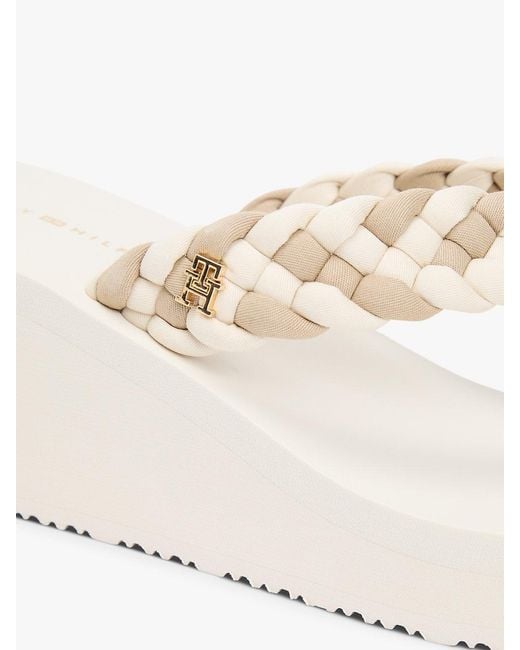 Tommy Hilfiger Natural Braided Strap Wedge Flip-Flops