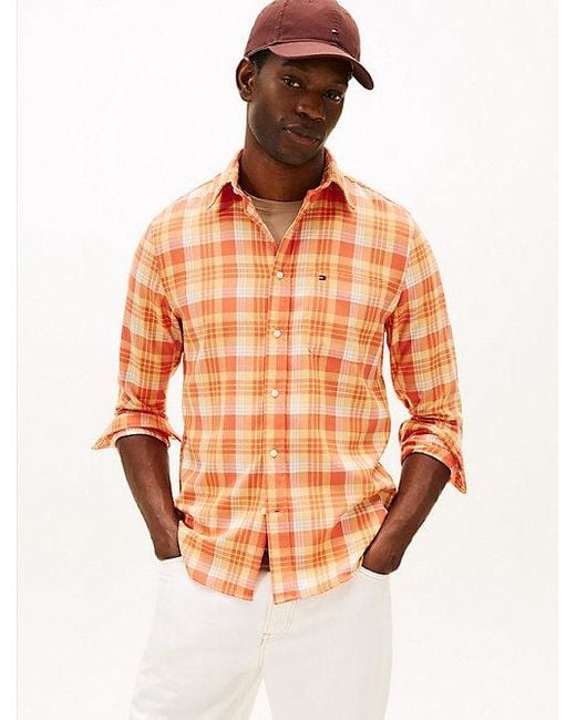 Tommy Hilfiger Regular Fit Twill-Hemd Mit Karos in Orange für Herren