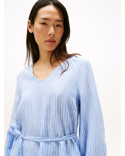 Tommy Hilfiger Blue V-neck Linen Mini Dress