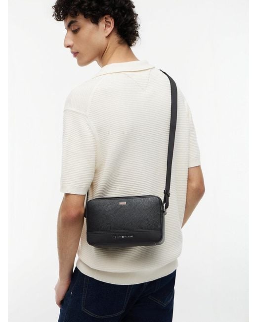 Tommy Hilfiger Black Signature Tape Plaque Crossbody Reporter Bag for men