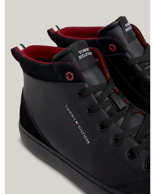Tommy Hilfiger Black Leather Fine-cleat High-top Trainers for men