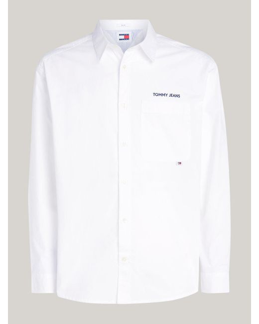 Tommy Hilfiger White Classic Regular Fit Logo Embroidery Shirt for men