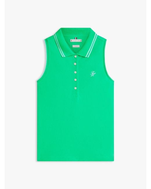 Tommy Hilfiger Green 1985 Slim Fit Pique Sleeveless Polo Shirt
