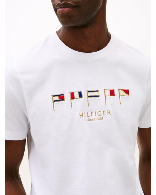 T-Shirt À Col Ras-Du-Cou Et Multi-Drapeaux Tommy Hilfiger pour homme en coloris White