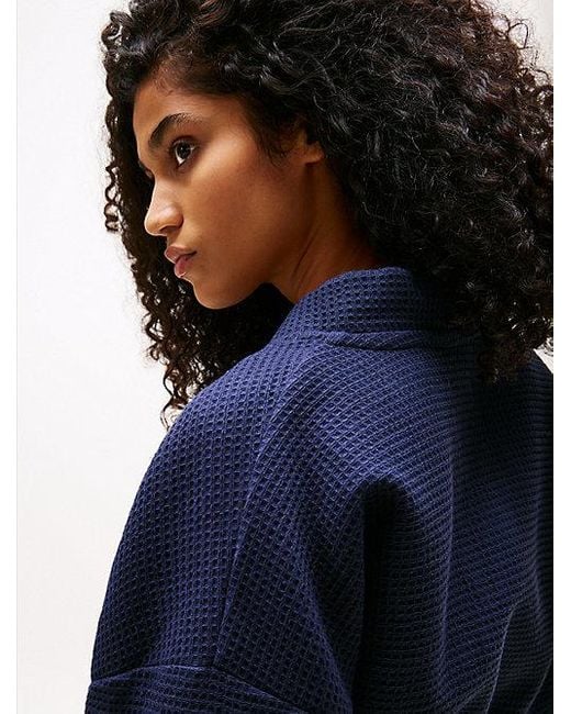 Tommy Hilfiger Wafelgebreide Ochtendjas in het Blue