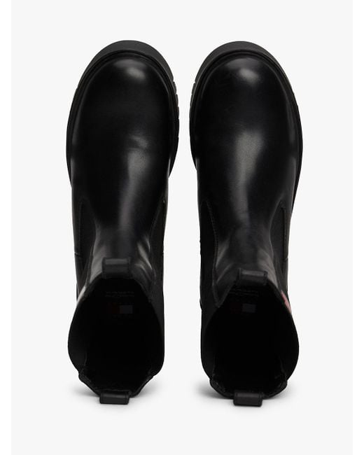 Tommy Hilfiger Black Leather Cleat Mid Chelsea Boots