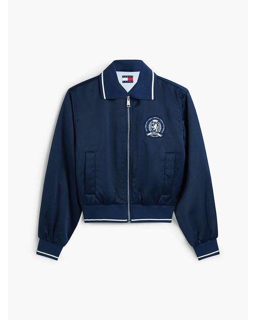 Tommy Hilfiger Blue Back Logo Patch Satin Varsity Jacket
