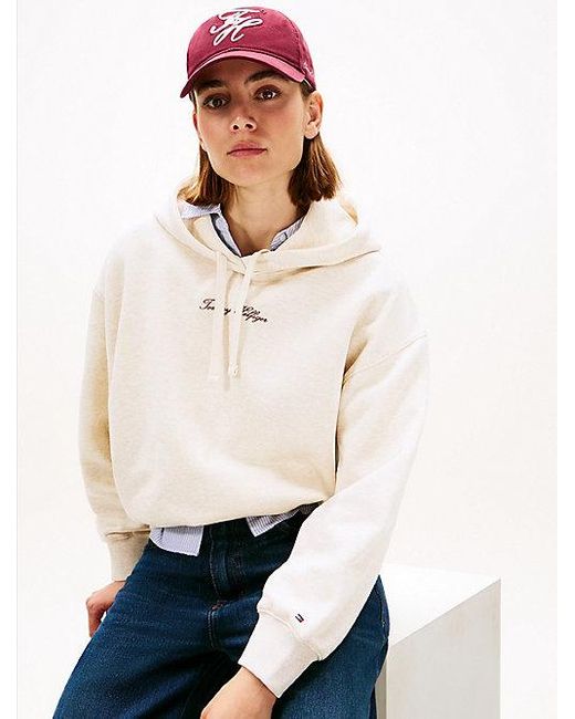 Tommy Hilfiger Relaxed Fit Hoodie Met Getextureerd Logo in het White