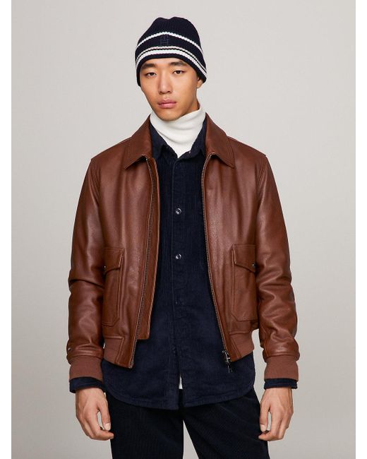 Tommy Hilfiger Leather Flight Jacket in Blue for Men Lyst UK