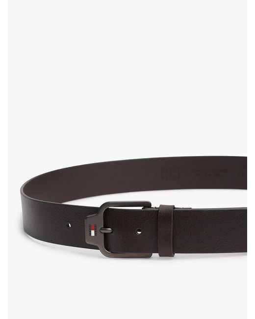 Tommy Hilfiger Brown Scanton Logo Textured Leather Belt for men