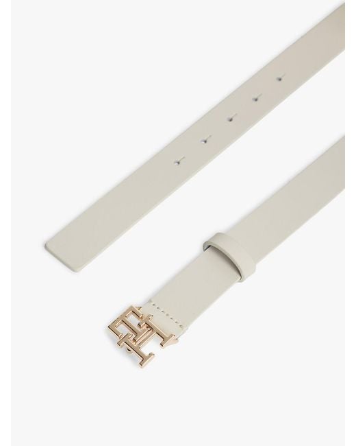 Tommy Hilfiger White Th Monogram Leather Plaque Buckle Belt