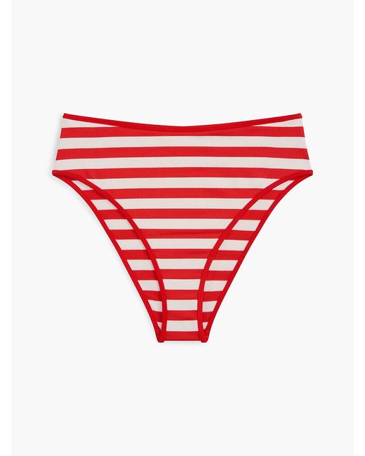 Tommy Hilfiger Red Stripe Ribbed High Rise Cheeky Bikini Bottoms