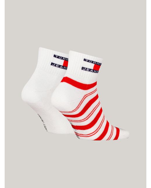 Tommy Hilfiger Red 2-pack Stripe Logo Ankle Socks