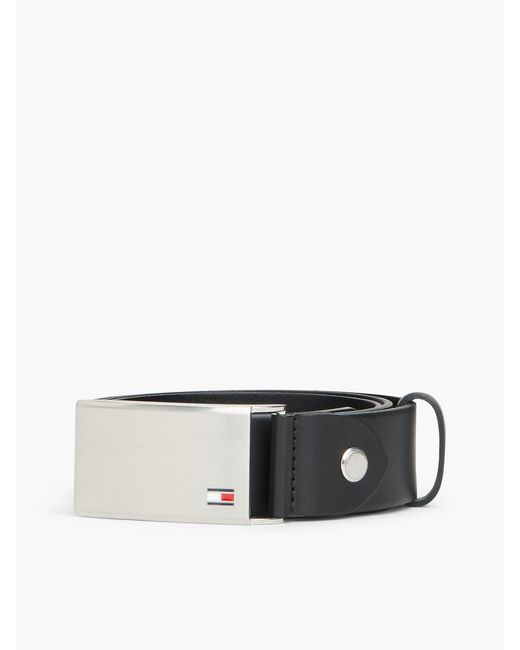 Adjustable Logo Plaque Belt Black di Tommy Hilfiger da Uomo