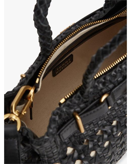 Tommy Hilfiger Black The American Icon Braided Leather Tote Bag