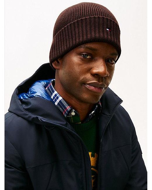Tommy Hilfiger Hilfiger Flag Beanie Met Kasjmier En Borduursel in het Brown voor heren