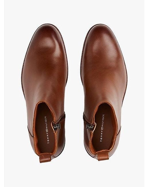 Tommy Hilfiger Leren Chelsea Boot Met Ritssluiting in het Brown voor heren