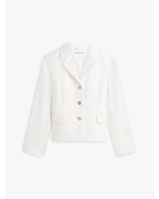 Tommy Hilfiger White Slim Fit Gold-tone Button Linen Blend Blazer