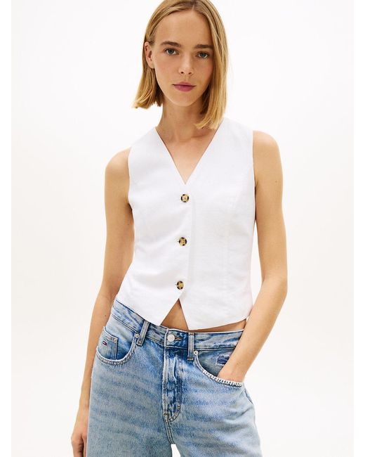 Tommy Hilfiger White Linen Blend Waistcoat
