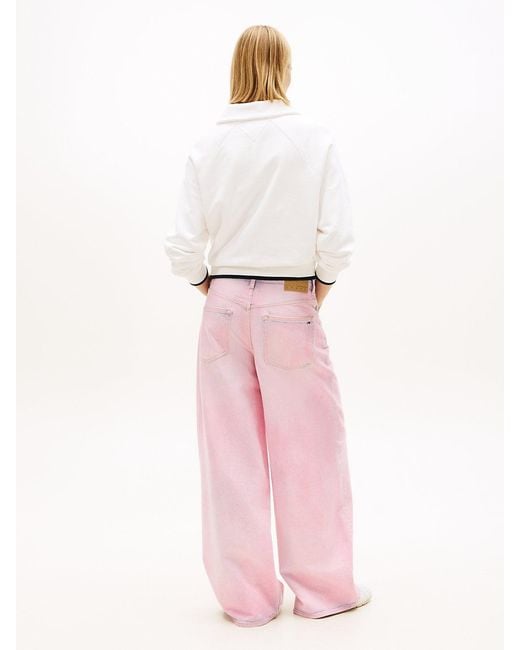 Tommy Hilfiger Pink Mid Rise Loose Wide Leg Jeans