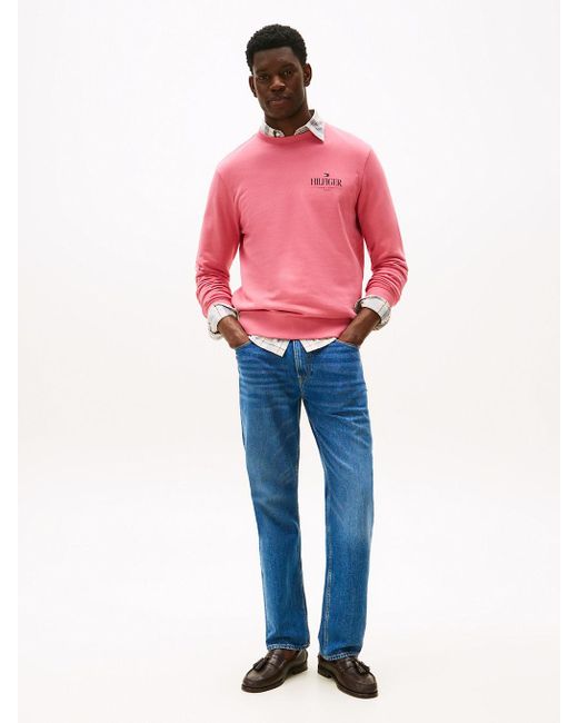 Tommy Hilfiger Red Logo Crew Neck Sweatshirt for men
