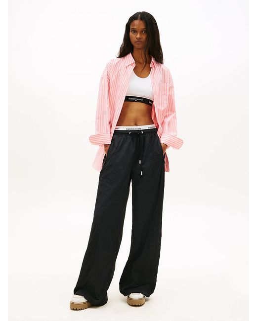 Tommy Hilfiger Black Repeat Logo Tape Wide Leg Joggers